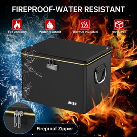 ZOOPIP Fireproof Document Box,Hard Case File Organizer with Fireproof Zipper&Threads,Non-Foldable Filing Cabinet with Lock, Portable Office Safe Box Storage for Hanging Letter Folder,Valuables,Black