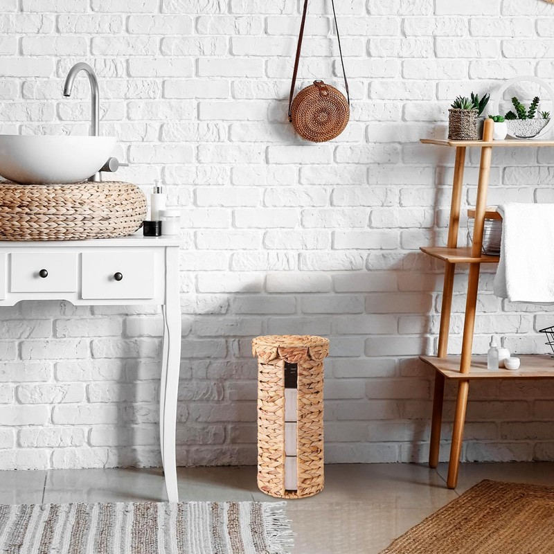 Fiwochic Wicker Toilet Paper Holder with Lid, Woven Paper Roll