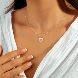FICXOR Silver Necklace for Women,Dainty Silver Necklace Star of David Necklace Simple Silver Necklace Star of David Pendant Silver Necklaces for Women Trendy Necklaces Star Necklace Silver Jewelry