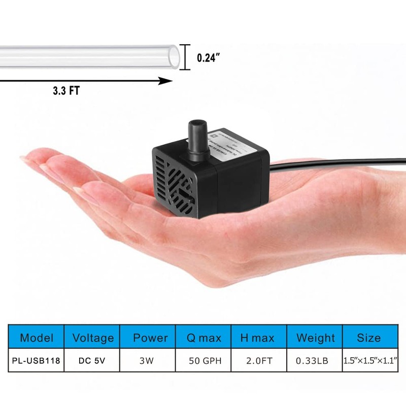 PULACO DC 5V USB Mini Submersible Water Pump with Tubing