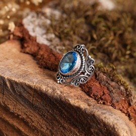 Anillo de plata de ley 925 con piedra de aguamarina de imitación ovalada de corte brillante para mujer, 6, Metal Metal Piedra, Aguamarina, de imitación de LOMBARDY JEWELRY