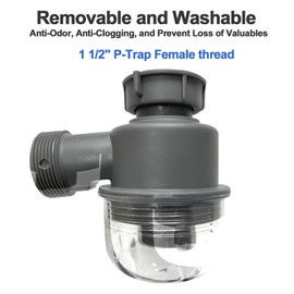 QruiLanTu Sink Trap 1 1/2'' P-Trap Replacement Upgrade Visible Removable Easy to Clean Drain Valve Suitable for Kitchen, Bathroom, Garbage Disposal Sink Drainage Pipe Accessories(Female Thread)