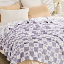 EMME Checkered Gift Blanket Throw Size - 50"*60" Lavender Bed Blanket