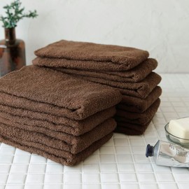 GamachaTowel All 22 Colors Face Towels [Cacao 10-Piece Set] for Kitchen or Bathroom Hand Drying, Easy-to-Use Thin Towels, 100% Cotton, Skin-friendly, Quick-Drying, Regular Size, Approx. 13.4 x 31.5