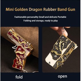 2pcs Rubber Band Gun Toy Mini Golden Dragon Metal Foldable Keychain: Creative and Fun Outdoor Party with Colored Rubber Bands