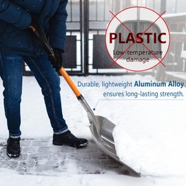 VNIMTI Aluminum Snow Shovel with D Handle Metal Snow Shovel for Driveway 45Inches 3.7 Pounds Transfer Shovel Shovel for Gardening, Orange