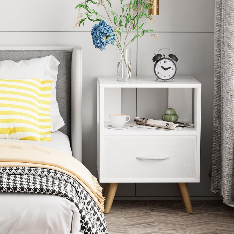 Aenuert Night Stand, White Kids Nightstand with Drawer, Nursery Side