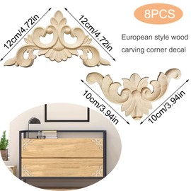 Pack of 8 Wooden Carved Corner Onlay Applique, Ornament Wall Ornaments, Wooden Applique, Long Wood Carving Applique, Decoration, for Door, Cabinet, Wall, Decoration of the House