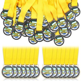 Loetere 100 Pcs Awards Medals Bulk 1.8 Inch Styles of Art Assortment Metal Academic Excellence Readers are Leaders Award Medals with Yellow Neck Ribbons for Winner Prize Gifts(Readers)