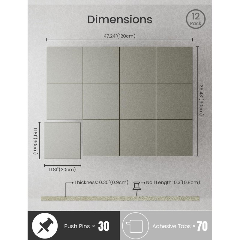 Bumusty Large Cork Board 47"x35" Alternative - 12 Pack Felt