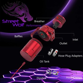 StreetWolf Performance Oil Catch Can Reservoir Baffled Tank Breather Universal Red Fits Alfa Romeo