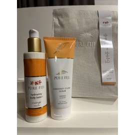 Pure Fiji Hydrating Body Lotion Mango 8 OZ & COCONUT CRUSH SCRUB 6 OZ  SET W/BAG