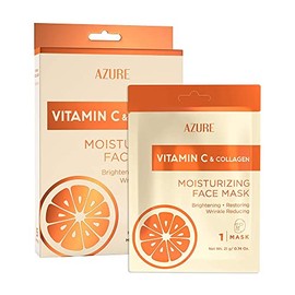 AZURE - Mascarilla facial hidratante de vitamina C y colágeno, antienvejecimiento, profundamente hidratante y reafirmante, máscara iluminadora, mejora la elasticidad, cuidado de la piel, fabricado en Corea, paquete de 5