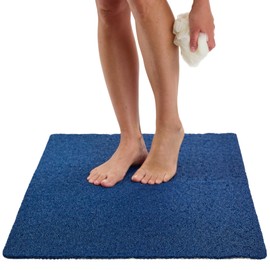 Enkosi Loofah Non-Slip Shower Mat - Shower Floors, Bathtub, Bathrooms, Wet Areas - Cushioned Bath Mat with Drain Holes - Quick Dry PVC, Secure Safety Pad Without Suction Cups (32x24 Navy)