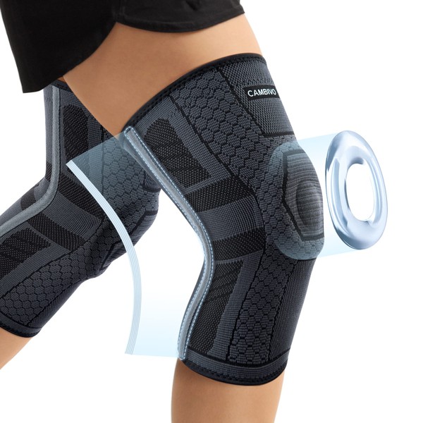 CAMBIVO Pack of 2 Knee Support for Men and Women, Knee Support with PMMA Side Stabilisers and Patella Pad, Bandage Knee Pads for Meniscus Tears, Arthritis, ACL, Joint Pain, Running, Volleyball, Sports
