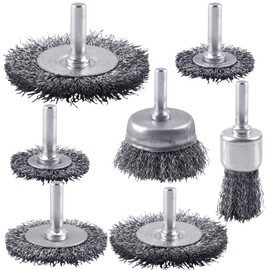 Rocaris 7-Pack Carbon Steel Wire Wheel Brush Set - Cup, Wheel, Pen Brushes with 1/4-Inch Round Shank for Rust Removal, Corrosion and Scrubbing Surfaces