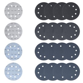 20Pcs Silicon Carbide Sandpaper 180mm Hook and Loop Sanding Discs for Drawall Sander 320/400/600/800 Grit, 7Inch Water Flocked Sanding Pad for Polishing Automotive Metal Floors(8 Holes)