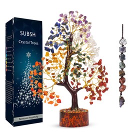 Crystal Tree of Life with Seven Chakra Tumble Hanging, 7 Chakra Healing Crystal Tree, Office Desk Decor, Room Decor, Bonsai Trees for Positive Energy, Money, Good Luck Birthday Gifts for Women 10-12"