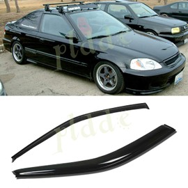 PLDDE 2pcs Sun Rain Guard Outside Mount Window Visors For 96-00 Honda Civic 2-Door Coupe/3-Door Hatchback