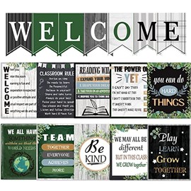 17 Pieces Simply Boho Classroom Motivational Posters Welcome Decor Signs for Classroom Bulletin Board Decorations Growth Mindset Classroom Posters Elementary Middle School Classroom Rules