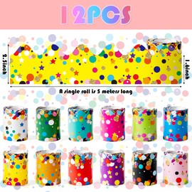 BeYumi 12 Rolls Confetti Scalloped Bulletin Board Borders Multicolor Rolled Borders Colorful Dot Decorative Border Trim Paper Classroom Borders for Black Board Chalkboard School Classroom Wall Decor