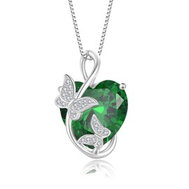 Oskani Women's Butterfly Heart Pendant Necklaces 925 Sterling Silver 5A Cubic Zirconia May Birthstone Emerald Color Jewelry Gifts, Christmas Anniversary Birthday Gifts for Her