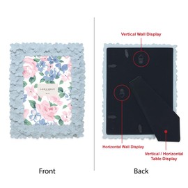 Laura Ashley 5x7 Powder Blue Flower Textured Hand-Crafted Resin Picture Frame w/Easel & Hook for Tabletop & Wall Display, Decorative Floral Design Home Décor, Photo Gallery, Art (5x7, Powder Blue)