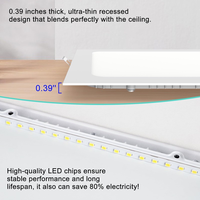 Aolyty 15W Ultra Thin LED Ceiling Panel Light 7.4" Recessed