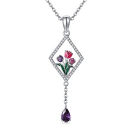 URONE Tulip Necklace Sterling Silver Tulip Flower Pendant Necklace Tulip Jewellery Gifts for Women Girls