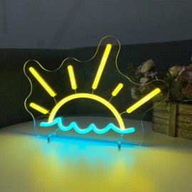Sunrise Sunset Table Number Neon Sign Wave Desk Lamp Night Light Wedding Letter LED Neon Sign Wedding Table Decorations Neon Light Shop Bedroom Home Room Decor Christmas Party 5v USB 30×20.9 CM