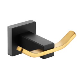 WOWOW Towel Hooks for Bathrooms Black and Gold, SUS304 Stainless Steel Coat Hook, Bathroom Robe Towel Holder, Heavy Duty Robe Hooks, Bathroom Double Towel Hooks for Coats, sponges, Wall Mount