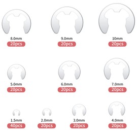 220 Pcs E-Clips, Circlips, External Retaining Ring E-Clips, Snap Opening Ring Circlip Kit, Stainless Steel E Clips Assortment Kits - 10 Sizes, 1.5/2/3/4/5/6/7/8/9/10 mm