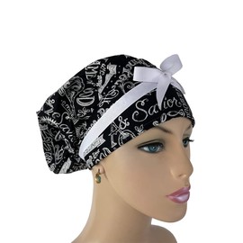 Bouffant Medical Scrub Cap – Lamb of The Lord Black. -Bouffant Medical Cap and Sweatband Ponytail Pouch Tie Back Hats Bouffant Scrub Hats Turban Hats. Nurses Hats Ponytail Holder Dr. Hats. Long Hair