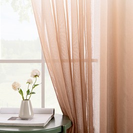 EMEMA Transparent Voile Sheer Curtains with Eyelets Colour Gradient Decorative Curtain Window Curtain for Bedroom and Living Room 145 cm x 140 cm (H x W) Set of 2 White Coffee Colour