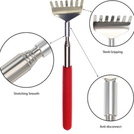 Back Scratcher, Stainless Steel Back Scratcher Massager, Telescoping Scratching Tool, Portable Extendable Back Scratcher with Telescopic Handle for Adults Men Women Itch Relief (Red)