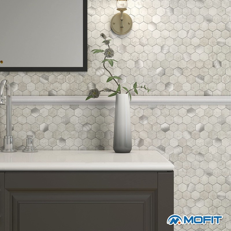 MOFIT Hexagon Peel and Stick Backsplash Tiles Kitchen,Self-Adhesive Metal and