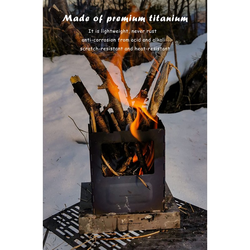 Boundless Voyage Outdoor Titanium Folding Wood Stove With Pot Bracket