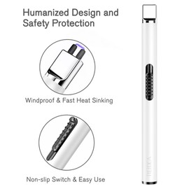 REIDEA 2 Pack Electronic Candle Lighter Arc Windproof Flameless USB Rechargeable Lighter with Safe Button for Home Kitchen (White)