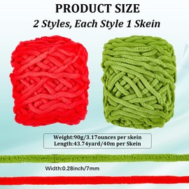 CABODYALS 2 Skeins 2 Colors Red Green Crochet Yarn Super Bulky Jumbo Chunky Chenille Fluffy Velvet Plush Thick Soft Fuzzy Christmas Yarn Bulk for Hand Knitting Crocheting Beginners Blanket Tie Dye