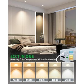 zouzai 2 Inch LED Recessed Lighting, 5CCT Anti-Glare Downlight with Junction Box, Dimmable, 2700K-5000K Selectable, 8W COB 840LM, IP65 Wet Rated, CRI90+, ETL & Energy Star, (White, 2 inch 【12 Pack】)