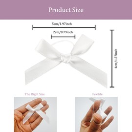 TINGWEN Pack of 100 Satin Bows Rubber Bands Bows for Crafts Bowknot Mini Bows Satin Bow Ribbons Bow with Elastic Bands for Weddings, Handmade Products Crafting (White)
