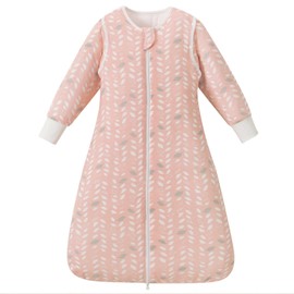 Nivolltha Super Soft Removable Long Sleeves Baby Sleeping Bag 2.5 TOG, 100% Cotton Winter Sleeping Bag 6-18 Months for Infant Toddler, Feather