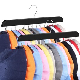 Dntorx Hat Hangers for Closet, 2 Pack Hat Organizer for Baseball Caps with 14 Hooks Space Saving Hat Racks Ball Caps Hat Holder Organizer Tie Belt Hanger for Closet Storage Solution (Black)