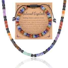 JSDDE 7 Chakra Pearl Necklace with Chakra Bracelet Set Healing Stones Chakra Chain Natural Gemstone Bracelet Women Men Necklace Amulet Spiritual Gift, One size, Gemstone, chakra