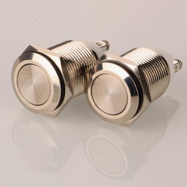 Gebildet 2pcs 16mm Latching Push Button Switch,12V/24V/125V/250V/5A Self-lock Button Switch with 2 Screw Terminals Stainless Steel Metal Waterproof Self-lock Button(Flat Head)