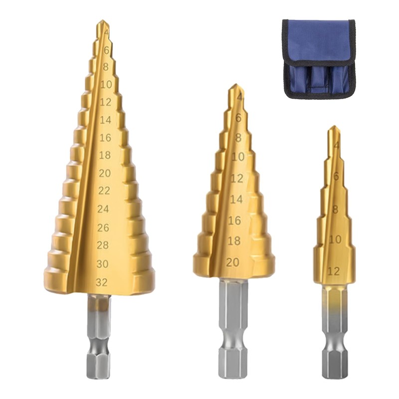 3pcs HSS Step Drill Bits Set, Titanium Step Drill Bits,