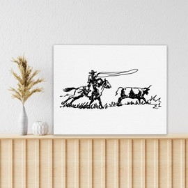 KEUSPI Retro Western Cowboy Horse Rodeo Cattle Calf Roping Wall Decor Canvas Wall Art Painting Paints Picture for Western Home Teen Room Dorm,14x11 Inch,Gifts for Teen Girls Boys Cowgirls Cowboys