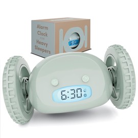 CLOCKY Super Loud Alarm Clock for Sleepers on Wheels Roll Escape Vibration Easy Set Super Smart Snooze Digital Bed Shaker Alarm Clock Funny Gift for Adults Kids Teens Bedroom (Sage)