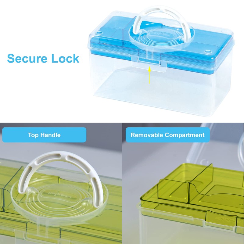 livinbox Clear Light Blue Plastic Multipurpose Portable Handled Organizer Storage
