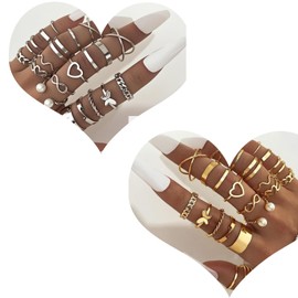 LilaLemon 44 Pieces Knuckle Gold Rings, Adjustable Vintage Finger Rings for Women, Fashion Gold Jewelry, Stacking Jewelry Accessories